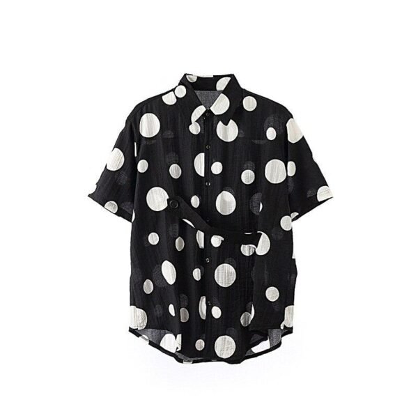 Cotton and Linen Casual Short-sleeved Polka Dot Shirt