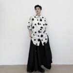 Cotton and Linen Casual Short-sleeved Polka Dot Shirt