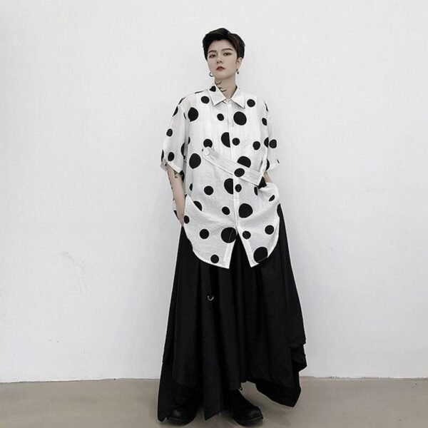 Cotton and Linen Casual Short-sleeved Polka Dot Shirt