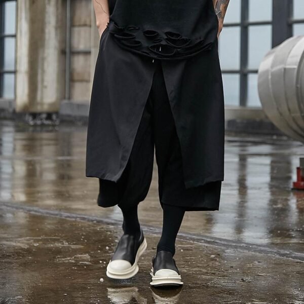Men Fashion Streetwear Punk Gothic Black Skirt Pant