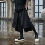 Men Fashion Streetwear Punk Gothic Black Skirt Pant