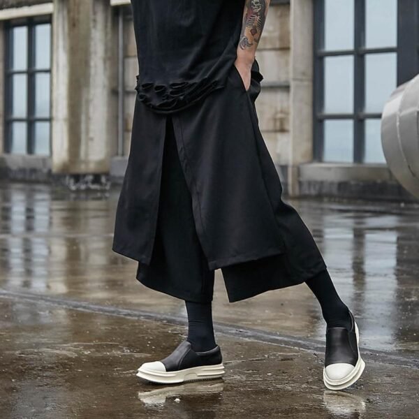 Men Fashion Streetwear Punk Gothic Black Skirt Pant