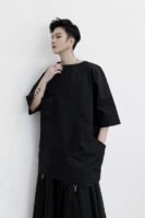 Irregular Pocket Short Sleeve Casual Pullover Shirt Black T-shirt for Men