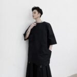 Irregular Pocket Short Sleeve Casual Pullover Shirt Black T-shirt for Men