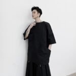 Irregular Pocket Short Sleeve Casual Pullover Shirt Black T-shirt for Men