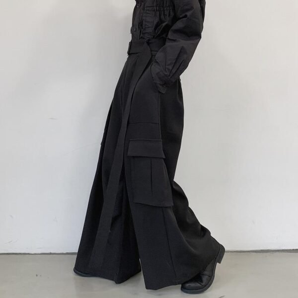 Men Japan Loose Casual Wide Leg Cargo Pants Male Streetwear Hip Hop Punk Gothic Harem Belt Trousers Kimono Straight Skirt Pants