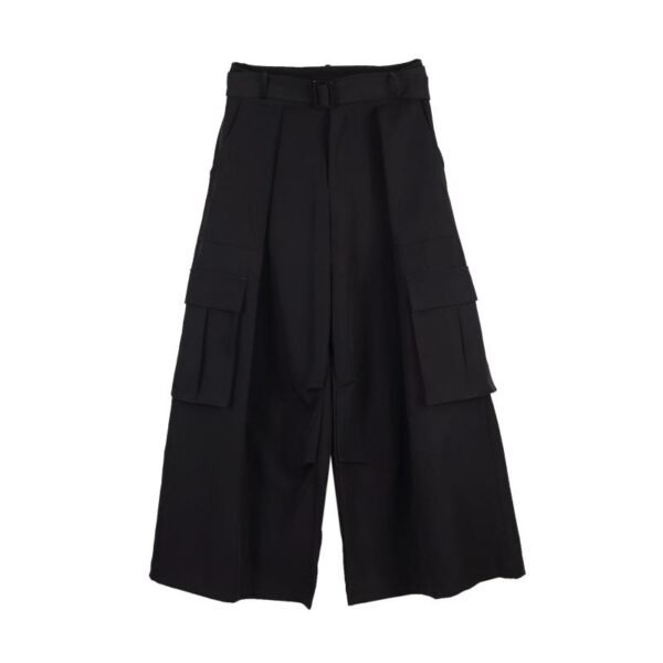 Men Japan Loose Casual Wide Leg Cargo Pants Male Streetwear Hip Hop Punk Gothic Harem Belt Trousers Kimono Straight Skirt Pants