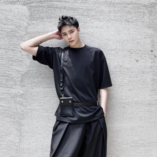 Men's belt bag belt short sleeve T-shirt