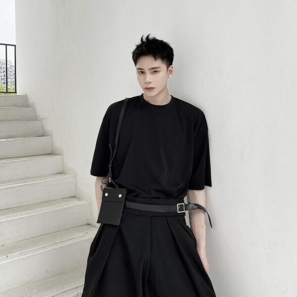 Men's belt bag belt short sleeve T-shirt