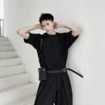 Men's belt bag belt short sleeve T-shirt