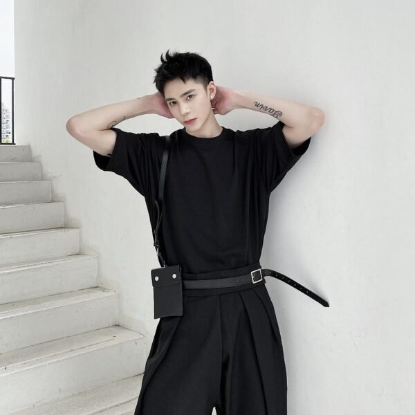 Men's belt bag belt short sleeve T-shirt