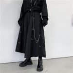 Men Metal Chain Causal Loose Casual Wide Leg Pant Male Japan Style Streetwear Gothic Punk Kimono Skirt Pants