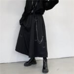 Men Metal Chain Causal Loose Casual Wide Leg Pant Male Japan Style Streetwear Gothic Punk Kimono Skirt Pants