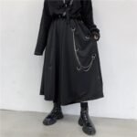Men Metal Chain Causal Loose Casual Wide Leg Pant Male Japan Style Streetwear Gothic Punk Kimono Skirt Pants