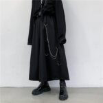 Men Metal Chain Causal Loose Casual Wide Leg Pant Male Japan Style Streetwear Gothic Punk Kimono Skirt Pants