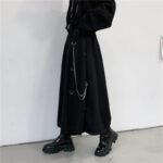 Men Metal Chain Causal Loose Casual Wide Leg Pant Male Japan Style Streetwear Gothic Punk Kimono Skirt Pants