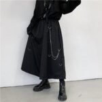 Men Metal Chain Causal Loose Casual Wide Leg Pant Male Japan Style Streetwear Gothic Punk Kimono Skirt Pants