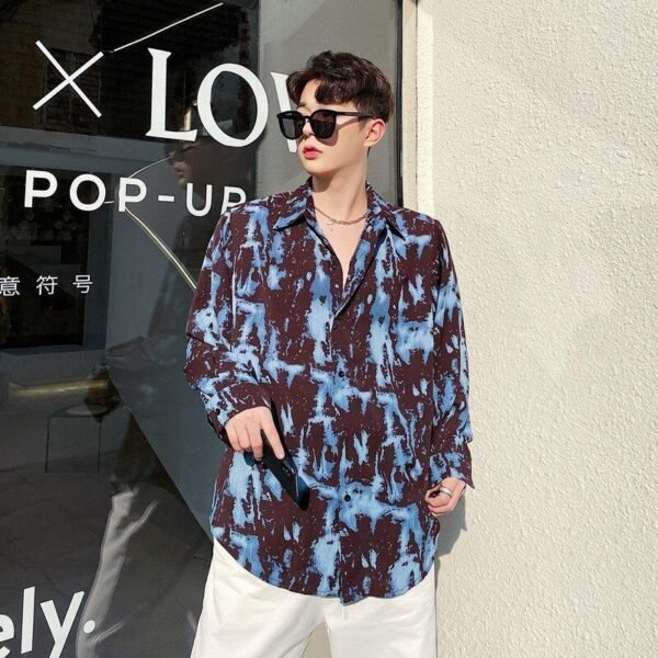 Men Retro Fashion Casual Loose Long Sleeve Shirt Male Streetstyle Hip Hop Shirts
