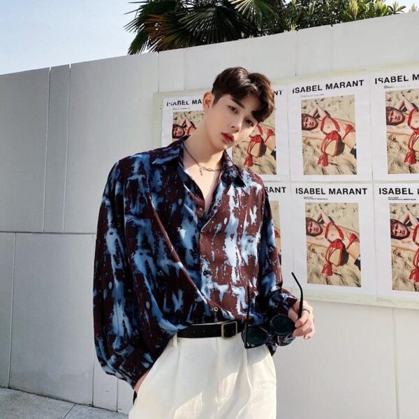 Men Retro Fashion Casual Loose Long Sleeve Shirt Male Streetstyle Hip Hop Shirts