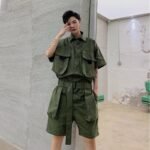 Men Summer Short Sleeve Casual A Piece Jumpsuit Cargo Pant Male Streetwear Hip Hop Overalls Jumpsuit Harem Trousers