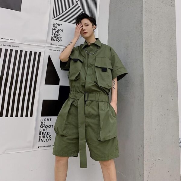 Men Summer Short Sleeve Casual A Piece Jumpsuit Cargo Pant Male Streetwear Hip Hop Overalls Jumpsuit Harem Trousers