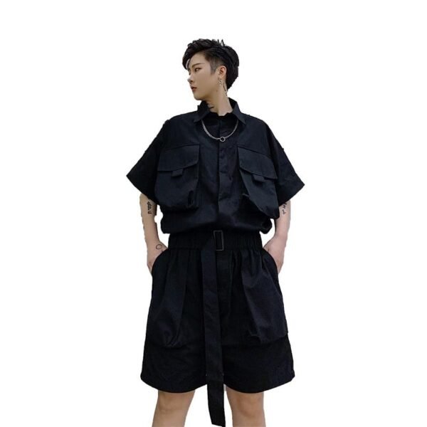 Men Summer Short Sleeve Casual A Piece Jumpsuit Cargo Pant Male Streetwear Hip Hop Overalls Jumpsuit Harem Trousers