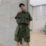 Men Summer Short Sleeve Casual A Piece Jumpsuit Cargo Pant Male Streetwear Hip Hop Overalls Jumpsuit Harem Trousers