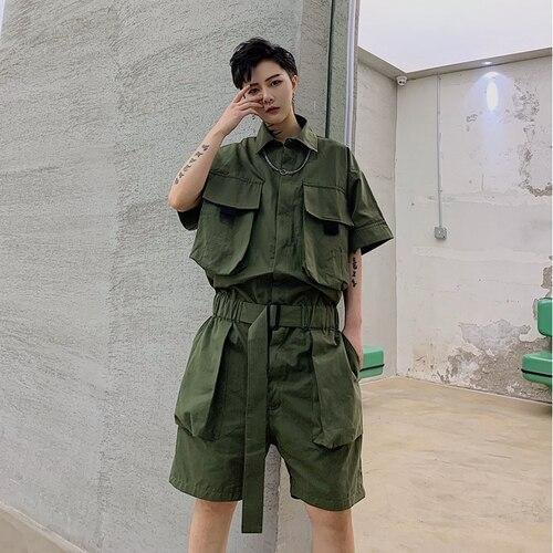 Men Summer Short Sleeve Casual A Piece Jumpsuit Cargo Pant Male Streetwear Hip Hop Overalls Jumpsuit Harem Trousers