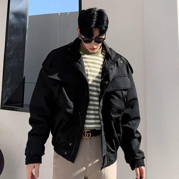 Retro Short Jacket Men's Streetwear Hip Hop Cargo Coat Jacket