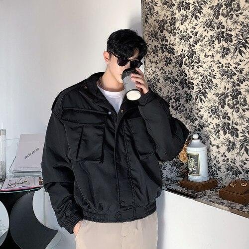 Retro Short Jacket Men's Streetwear Hip Hop Cargo Coat Jacket