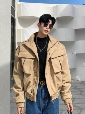 Retro Short Jacket Men's Streetwear Hip Hop Cargo Coat Jacket