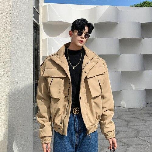 Retro Short Jacket Men's Streetwear Hip Hop Cargo Coat Jacket