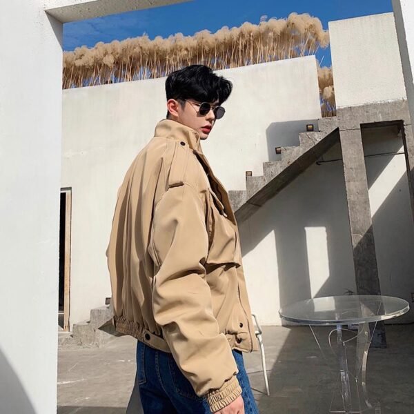 Retro Short Jacket Men's Streetwear Hip Hop Cargo Coat Jacket