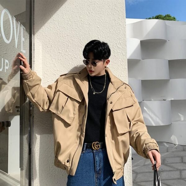 Retro Short Jacket Men's Streetwear Hip Hop Cargo Coat Jacket