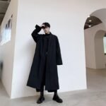 Fashion Streetwear Black Cardigan Black Long Coat Mens Trench Coat