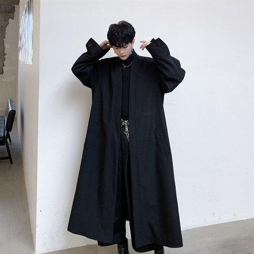 Fashion Streetwear Black Cardigan Black Long Coat Mens Trench Coat