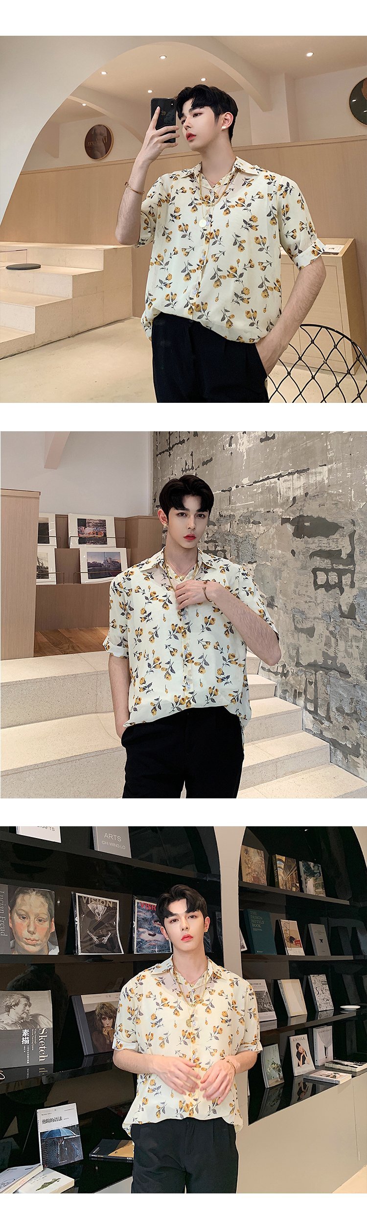 A345 Printed Chiffon Thin Handsome Shirt