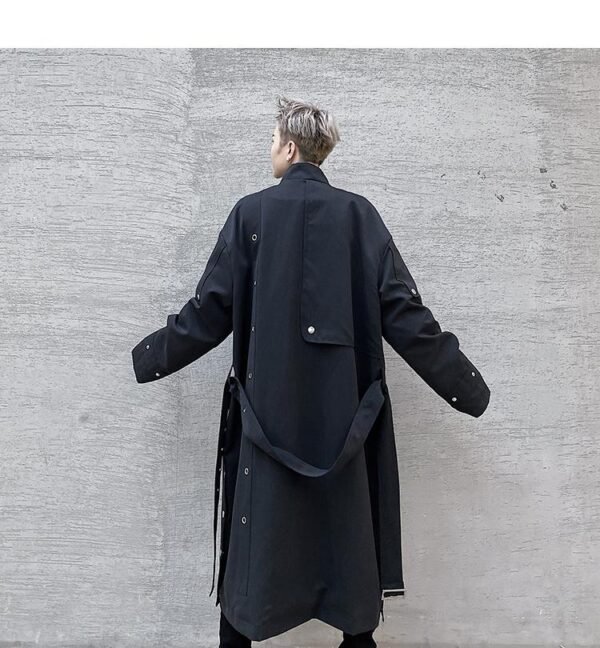 F419 New Men's Long Windbreaker Stand Collar Over The Knee Loose Trendy Casual Jacket