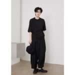 SUNYVONNE-21SS Japanese Niche Yoji Yamamoto Dark Black Pleated Stitching Pleated Short-sleeved Top T-shirt