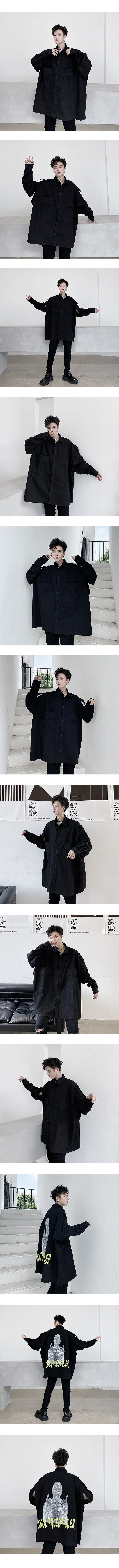 B251 Dark Big Code Loose Alternative Cuff Print Edified Long-sleeved Shirt