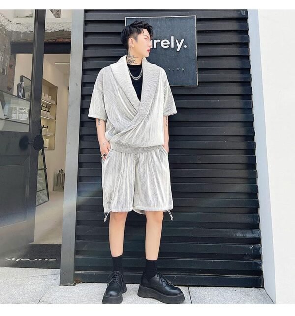 KK1614/P125 Solid Color Crumpled Lapel Shorts Suit
