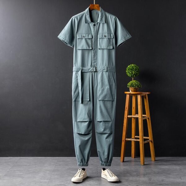 Summer Fashion Men's Short Sleeve One Piece Suit Plus Size Casual Leggings Performance Suit Men's and Women's One Piece Overalls