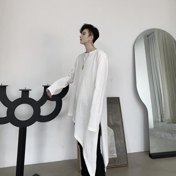 Spring Yamamoto Dark Irregular Hem Side Slit Men's Long Sleeve T-shirt
