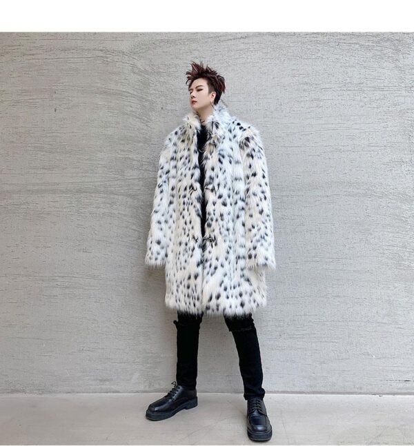 F425P185 Winter Long Windbreaker Hair High End Men and Women Stand Collar Leopard Print Thickened Coat