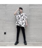 KK1686/P75 Geometric Pattern Drop Shoulder Raglan Sleeve Round Neck T-shirt