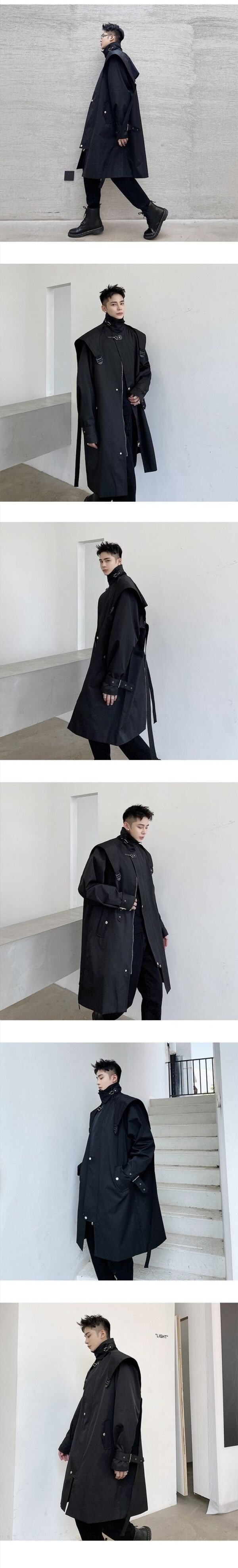 P160 Dark Black Men's Windbreaker Mid-length Jacket Men