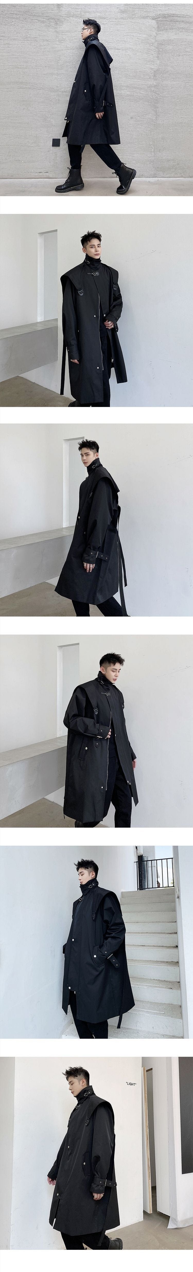 P160 Dark Black Men's Windbreaker Mid-length Jacket Men