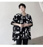 KK1686/P75 Geometric Pattern Drop Shoulder Raglan Sleeve Round Neck T-shirt