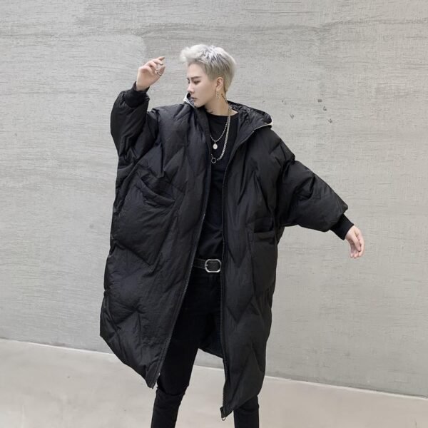 KK1300P210 Winter Contrast Color Double-hat Design Men's Loose Mid-length Cotton Coat