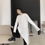 Spring Yamamoto Dark Irregular Hem Side Slit Men's Long Sleeve T-shirt